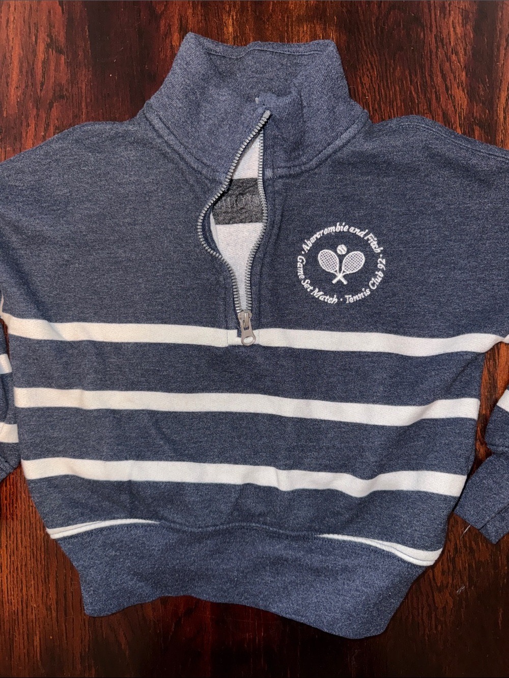 Abercrombie & Fitch Navy and White Striped Half-Zip Sweater
